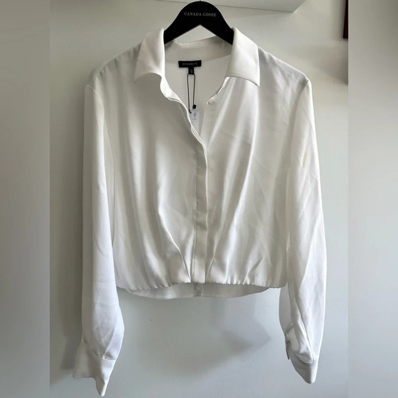 Dynamite White Cropped Long Sleeve Notched Collar Shirt - Picture 5 of 8